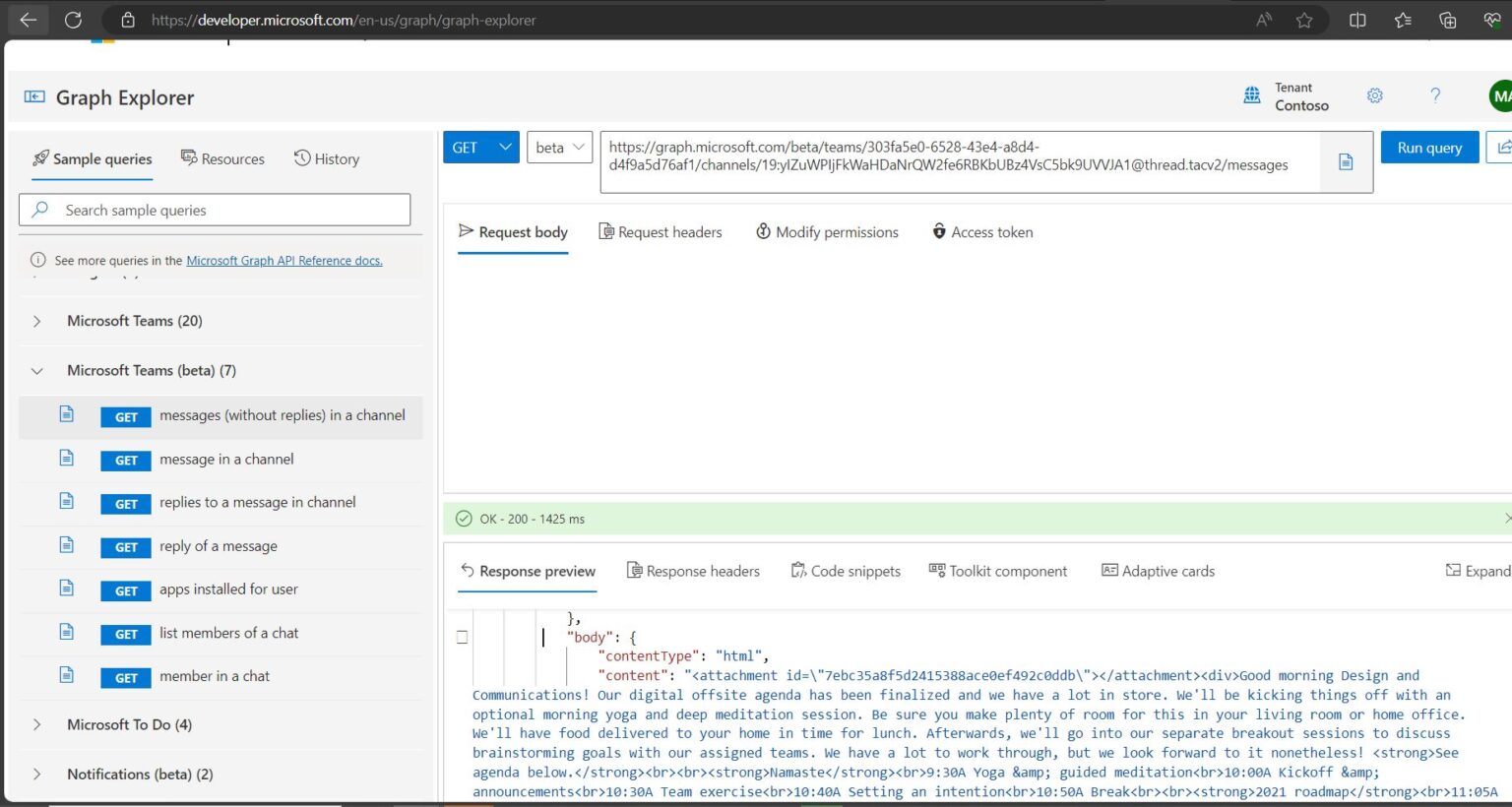 Read Microsoft Teams messages using Graphs API